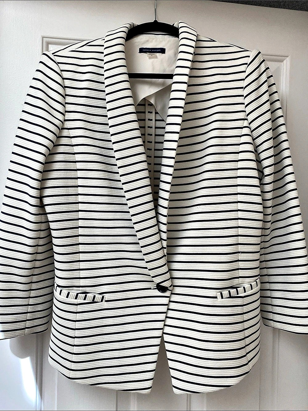 Tommy Hilfiger Women's Striped Blazer in White & Blue